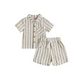 thumbnail image 1 of Bagilaanoe 2pcs Toddler Baby Boys Short Pants Set Striped Short Sleeve Shirts Tops + Shorts 6M 12M 18M 24M 3T Kids Casual Summer Outfits, 1 of 8