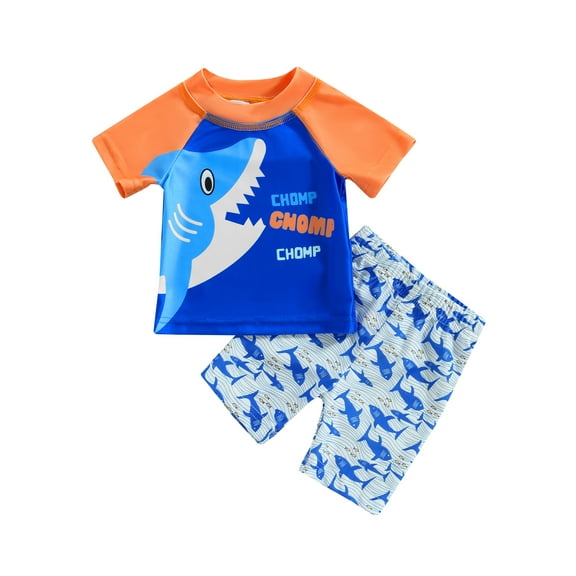 Bagilaanoe 2pcs Toddler Baby Boys Swimsuits Short Sleeve Shark Print Rashguard Tops + Shorts 6M 12M 2T 3T 4T 5T Kids Swimwear Bathing Suit