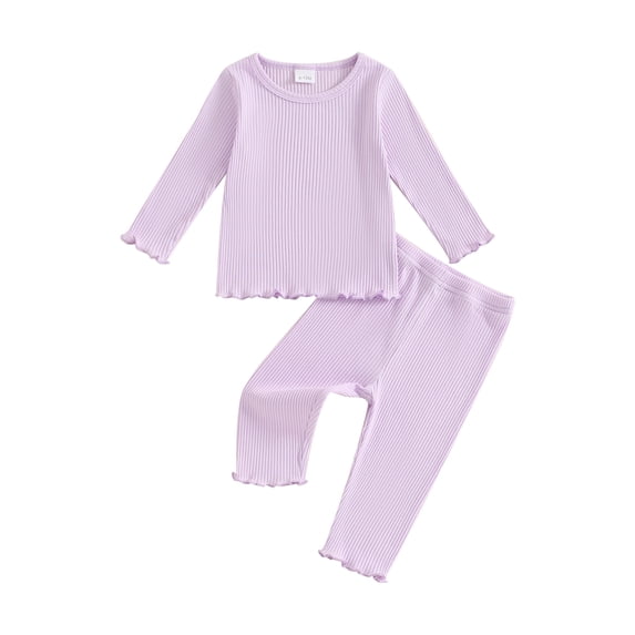 Bagilaanoe 2pcs Toddler Baby Fall Outfits Girl Pants Set Ribbed Long Sleeve Tops + Leggings 6M 12M 18M 24M 3T 4T Kids Casual Clothes