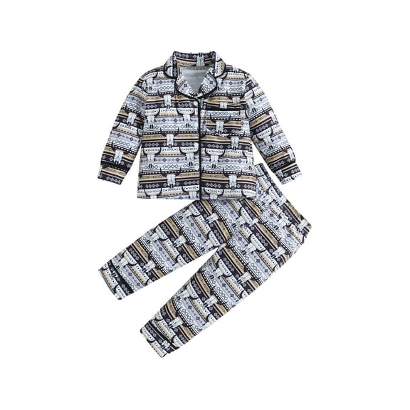 Bagilaanoe 2pcs Toddler Baby Girl Boy Long Pants Set Print Long Sleeve Shirts Tops Trousers 6M 12M 18M 24M 3T 4T Kids Pajamas Set Sleepwear