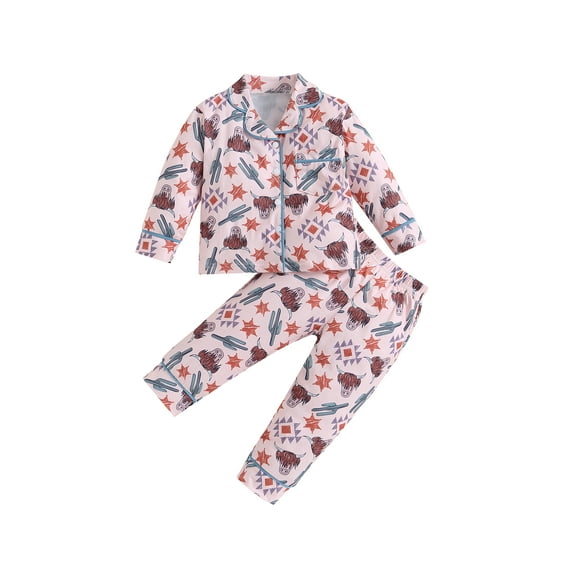 Bagilaanoe 2pcs Toddler Baby Girl Boy Long Pants Set Print Long Sleeve Shirts Tops   Trousers 6M 12M 18M 24M 3T 4T Kids Pajamas Set Sleepwear