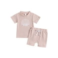 thumbnail image 1 of Bagilaanoe 2pcs Toddler Baby Girl Boy Short Pants Set Short Sleeve Print T-Shirt Tops + Shorts 6M 12M 18M 24M 3T Kids Casual Summer Outfits, 1 of 8