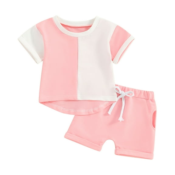 Bagilaanoe 2pcs Toddler Baby Girl Boy Shorts Set Short Sleeve Contrast Color T Shirt Tops + Shorts 3M 6M 12M 18M 24M 3T Kids Casual Summer Clothes