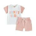 thumbnail image 1 of Bagilaanoe 2pcs Toddler Baby Girl Boy Shorts Set Short Sleeve Letter Print T Shirt Tops + Shorts 3M 6M 12M 18M 24M 3T Kids Casual Summer Clothes, 1 of 8