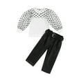 thumbnail image 1 of Bagilaanoe 2pcs Toddler Baby Girl Long Pants Set Dot Print Long Mesh Sleeves Shirt Tops and Casual PU Leather Trousers 1T 2T 3T 4T 5T Kids Casual Fall Outfits, 1 of 9