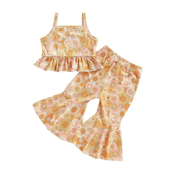 Bagilaanoe 2pcs Toddler Baby Girl Long Pants Set Flower Print Sleeveless Camisole Tops Flare Trousers 12M 18M 24M 3T 4T 5T Kids Summer Casual Outfits