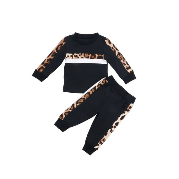 Bagilaanoe 2pcs Toddler Baby Girl Long Pants Set Leopard Print Long Sleeve T-Shirt Tops   Trousers 1T 2T 3T 4T 5T 6T Kids Casual Outfits