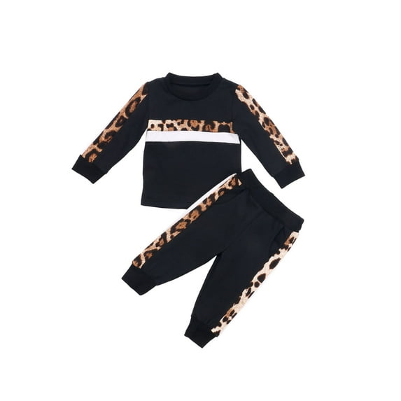 Bagilaanoe 2pcs Toddler Baby Girl Long Pants Set Leopard Print Long Sleeve T-Shirt Tops + Trousers 1T 2T 3T 4T 5T 6T Kids Casual Outfits