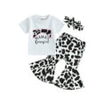thumbnail image 1 of Bagilaanoe 2pcs Toddler Baby Girl Long Pants Set Letter Print Short Sleeve T-shirt Tops + Flare Trousers + Headband 6M 12M 18M 24M 3T 4T Kids Casual Outfits, 1 of 8