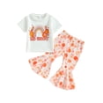 thumbnail image 1 of Bagilaanoe 2pcs Toddler Baby Girl Long Pants Set Letter Rainbow Print Short Sleeve T-Shirts Tops + Flare Trousers 6M 12M 18M 24M 3T 4T Kids Casual Outfits, 1 of 9