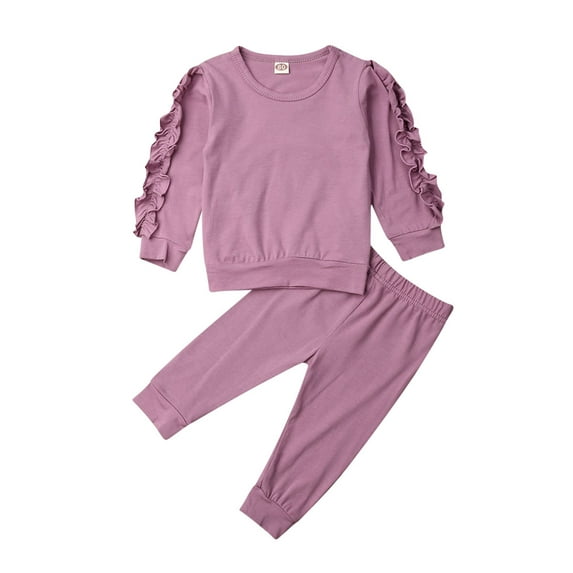 Bagilaanoe 2pcs Toddler Baby Girl Long Pants Set Ruffle Long Sleeve Pullover Tops + Trousers 6M 12M 18M 24M 3T Kids Casual Outfits