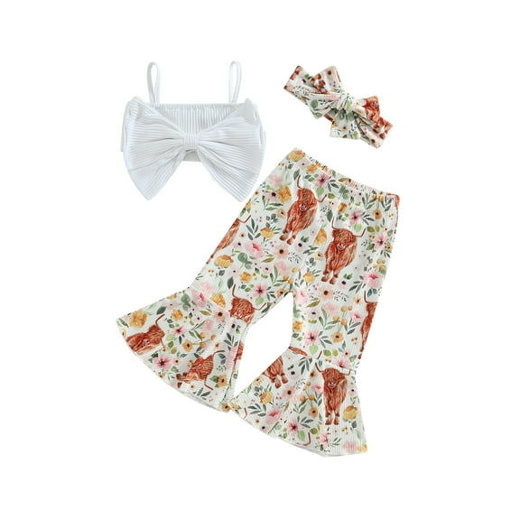 Bagilaanoe 2pcs Toddler Baby Girl Long Pants Set Sleeveless Cami Tops   Flared Trousers 6M 12M 18M 24M 3T 4T Kids Casual Outfits