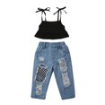 thumbnail image 1 of Bagilaanoe 2pcs Toddler Baby Girl Long Pants Set Sleeveless Vest Tops + Jeans Denim Trousers 1T 2T 3T 4T 5T 6T Kids Casual Outfits, 1 of 8