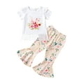 thumbnail image 1 of Bagilaanoe 2pcs Toddler Baby Girl Long Pants Set White Short Sleeve Ruffle T-shirt Tops + Flare Trousers 6M 12M 18M 24M 3T 4T Kids Casual Outfits, 1 of 9