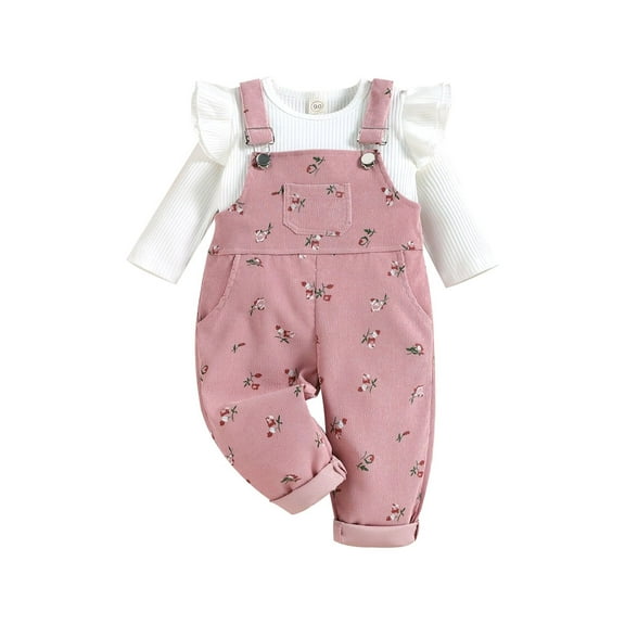 Bagilaanoe 2pcs Toddler Baby Girl Overalls Pants Set  Long Sleeve T Shirt Tops   Suspender Trousers 6M 12M 18M 24M 3T 4T Kids Casual Fall Outfits