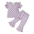 thumbnail image 1 of Bagilaanoe 2pcs Toddler Baby Girl Pants Set Checkerboard Short Sleeve T-Shirts Tops + Flare Trousers 12M 18M 24M 3T 4T 5T Kids Summer Casual Clothes, 1 of 7