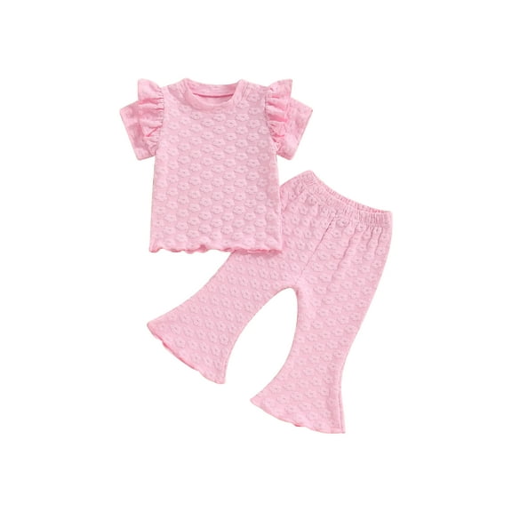 Bagilaanoe 2pcs Toddler Baby Girl Pants Set Floral Embroidered Short Sleeve Romper Tops   Flare Trousers 12M 18M 24M 3T 4T 5T Kids Casual Clothes