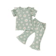 thumbnail image 1 of Bagilaanoe 2pcs Toddler Baby Girl Pants Set Floral Short Sleeve T-Shirts Tops + Flare Trousers 12M 18M 24M 3T 4T 5T Kids Casual Clothes, 1 of 7