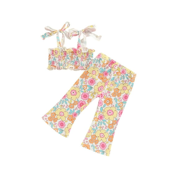 Bagilaanoe 2pcs Toddler Baby Girl Pants Set Floral Sleeveless Camisole Tops + Flare Trousers 6M 12M 18M 24M 3T 4T Kids Summer Casual Clothes