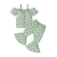 thumbnail image 1 of Bagilaanoe 2pcs Toddler Baby Girl Pants Set Heart Print Short Sleeve T-shirt Tops + Flare Trousers 12M 18M 24M 3T 4T 5T Kids Casual Clothes, 1 of 7