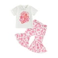 thumbnail image 1 of Bagilaanoe 2pcs Toddler Baby Girl Pants Set Letter Short Sleeve T Shirt Tops + Flare Trousers 6M 12M 18M 24M 3T 4T Kids Casual Clothes, 1 of 8