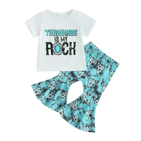 Bagilaanoe 2pcs Toddler Baby Girl Pants Set Letter Short Sleeve T-Shirt Tops + Floral Flare Trousers 6M 9M 12M 2T 3T 4T 5T Kids Casual Clothes