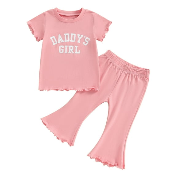 Bagilaanoe 2pcs Toddler Baby Girl Pants Set Letters Short Sleeve T-shirt Tops + Flare Trousers 6M 12M 18M 24M 3T 4T Kids Casual Clothes