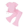 thumbnail image 1 of Bagilaanoe 2pcs Toddler Baby Girl Pants Set Short Sleeve T-Shirts Tops + Flare Trousers 9M 12M 18M 24M 3T 4T Kids Casual Clothes, 1 of 9