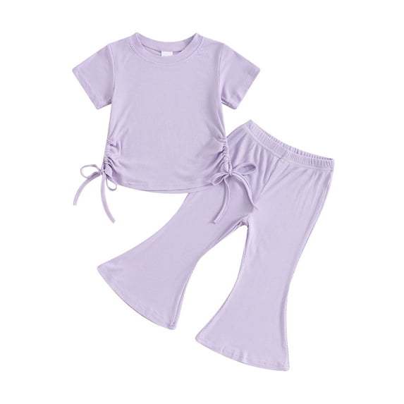 Bagilaanoe 2pcs Toddler Baby Girl Pants Set Short Sleeve T-Shirts Tops + Flare Trousers 9M 12M 18M 24M 3T 4T Kids Casual Clothes