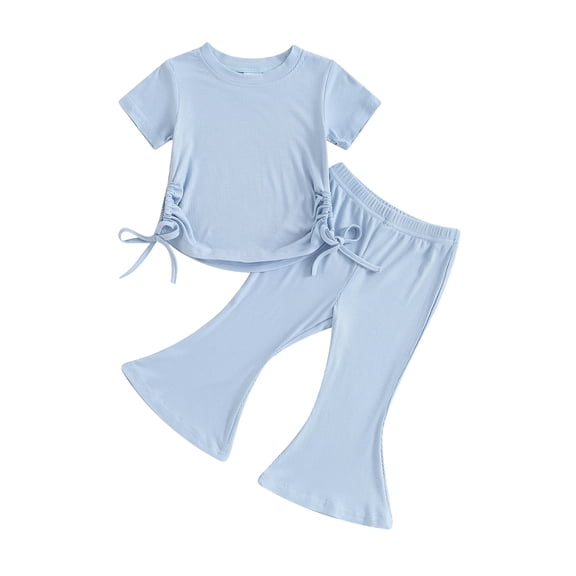 Bagilaanoe 2pcs Toddler Baby Girl Pants Set Short Sleeve T-Shirts Tops   Flare Trousers 9M 12M 18M 24M 3T 4T Kids Casual Clothes