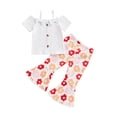 thumbnail image 1 of Bagilaanoe 2pcs Toddler Baby Girl Pants Set Short Sleeve T-Shirts Tops + Flower Flare Trousers 12M 18M 24M 3T 4T 5T Kids Summer Casual Clothes, 1 of 7
