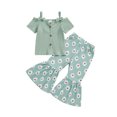 thumbnail image 1 of Bagilaanoe 2pcs Toddler Baby Girl Pants Set Short Sleeve T-shirt Tops + Flower Flare Trousers 12M 18M 24M 3T 4T 5T Kids Summer Casual Clothes, 1 of 7