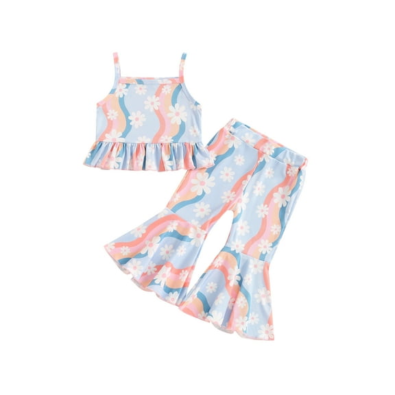 Bagilaanoe 2pcs Toddler Baby Girl Pants Set Stripe Sleeveless Crop Tops + Flare Trousers 6M 12M 18M 24M 3T 4T Kids Casual Clothes