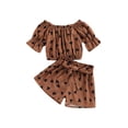 thumbnail image 1 of Bagilaanoe 2pcs Toddler Baby Girl Short Pants Set Heart Print Short Sleeve Off Shoulder Tops + Shorts with Belt 12M 18M 24M 3T 4T 5T Kids Casual Summer Outfits, 1 of 9