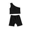 thumbnail image 1 of Bagilaanoe 2pcs Toddler Baby Girl Short Pants Set One Shoulder Crop Tops + Shorts 6M 12M 18M 24M 3T 4T Kids Casual Summer Outfits, 1 of 6