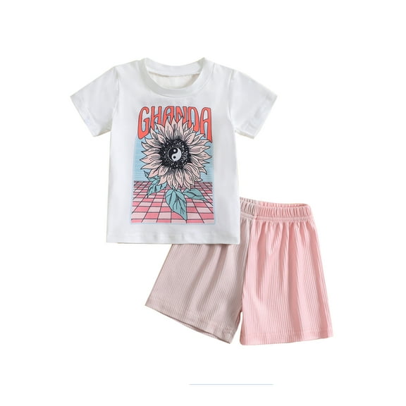 Bagilaanoe 2pcs Toddler Baby Girl Short Pants Set Short Sleeve Letter Print T Shirt Tops Shorts 6M 9M 12M 18M 24M 3T Kid Casual Summer Outfits