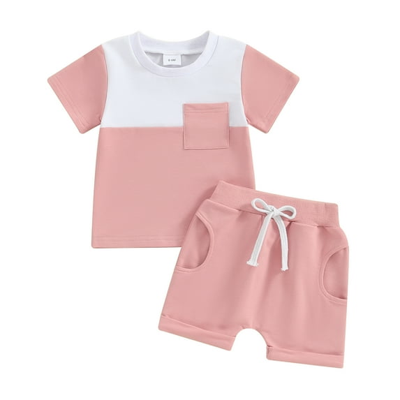 Bagilaanoe 2pcs Toddler Baby Girl Shorts Set Contrast Color Short Sleeve T Shirt Tops + Shorts 6M 12M 18M 24M 3T Kids Casual Summer Clothes