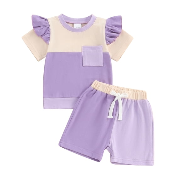 Bagilaanoe 2pcs Toddler Baby Girl Shorts Set Contrast Color Short Sleeve T Shirt Tops Shorts 6M 12M 18M 24M 3T Kids Casual Summer Clothes