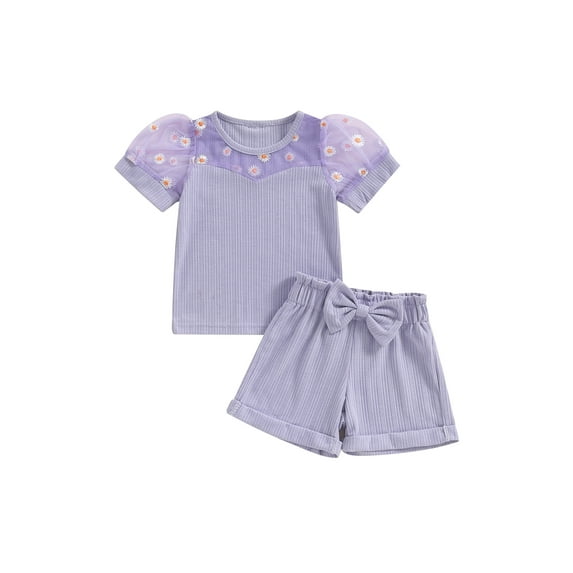 Bagilaanoe 2pcs Toddler Baby Girl Shorts Set Embroidery Short Sleeve T Shirt Tops + Shorts 6M 12M 18M 24M 3T 4T Kids Casual Summer Clothes