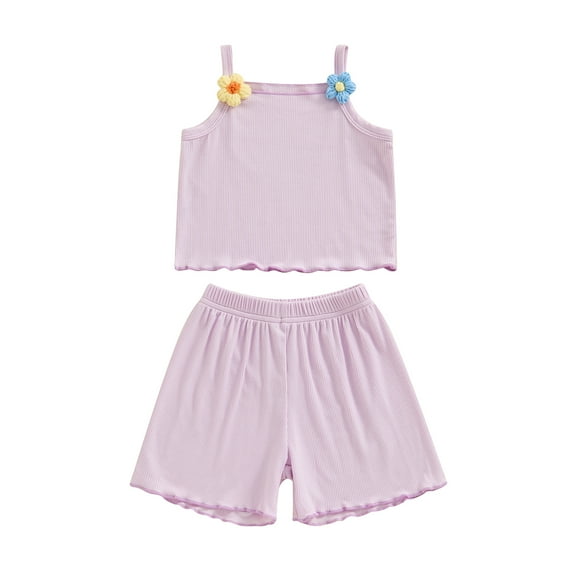 Bagilaanoe 2pcs Toddler Baby Girl Shorts Set Flowers Sleeveless Camisole Tops Shorts Kids Casual Summer Clothes