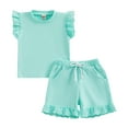 thumbnail image 1 of Bagilaanoe 2pcs Toddler Baby Girl Shorts Set Flying Sleeve T Shirt Tops + Ruffled Shorts 6M 12M 18M 24M 3T Kids Casual Summer Clothes, 1 of 8