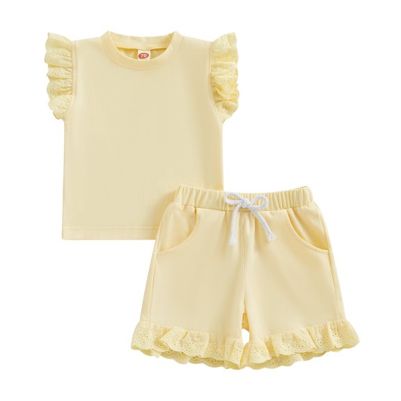 Bagilaanoe 2pcs Toddler Baby Girl Shorts Set Flying Sleeve T Shirt Tops   Ruffled Shorts 6M 12M 18M 24M 3T Kids Casual Summer Clothes