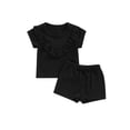 thumbnail image 1 of Bagilaanoe 2pcs Toddler Baby Girl Shorts Set Ribbed Short Sleeve T Shirt Tops + Shorts Kids Casual Summer Clothes, 1 of 7
