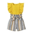 thumbnail image 1 of Bagilaanoe 2pcs Toddler Baby Girl Shorts Set Ruffled Sleeveless Ribbed Tops + Stripe Shorts with Belt 12M 18M 24M 3T 4T 5T Kids Casual Summer Clothes, 1 of 9