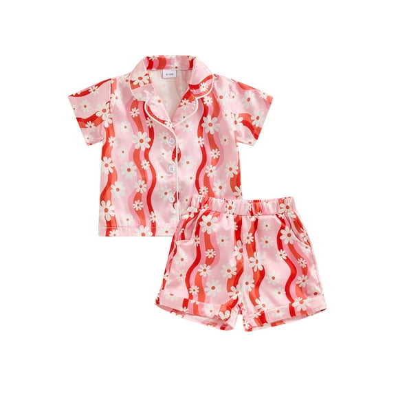 Bagilaanoe 2pcs Toddler Baby Girl Shorts Set Short Sleeve Daisy Print Shirt Tops   Shorts 6M 12M 18M 24M 3T 4T Kids Casual Summer Clothes