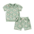 thumbnail image 1 of Bagilaanoe 2pcs Toddler Baby Girl Shorts Set Short Sleeve Daisy Print T Shirt Tops + Shorts 6M 12M 18M 24M 3T Kids Casual Summer Clothes, 1 of 8