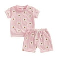 thumbnail image 1 of Bagilaanoe 2pcs Toddler Baby Girl Shorts Set Short Sleeve Daisy Print T Shirt Tops + Shorts 6M 12M 18M 24M 3T Kids Casual Summer Clothes, 1 of 8