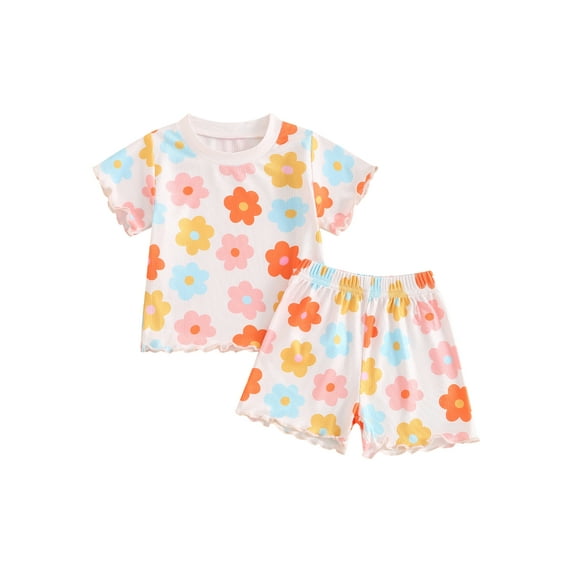 Bagilaanoe 2pcs Toddler Baby Girl Shorts Set Short Sleeve Floral Print T Shirt Tops + Shorts 6M 12M 18M 24M 3T 4T Kids Casual Summer Clothes