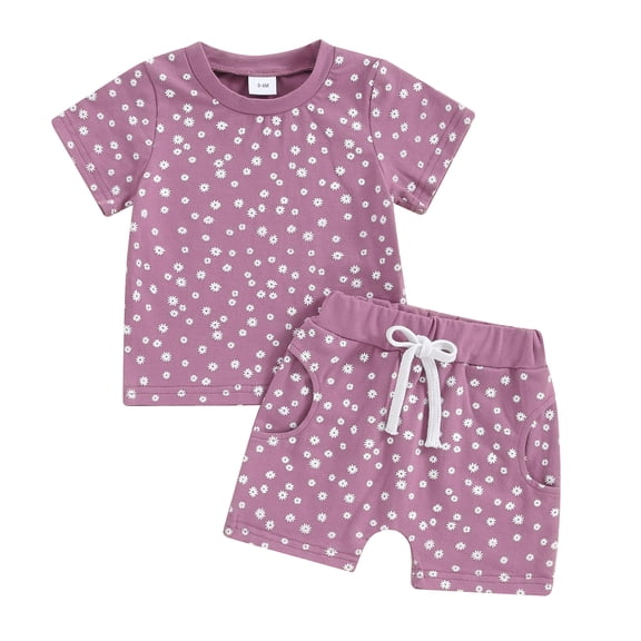 Bagilaanoe 2pcs Toddler Baby Girl Shorts Set Short Sleeve Floral Print T Shirt Tops   Shorts 6M 12M 18M 24M 3T 4T Kids Casual Summer Clothes