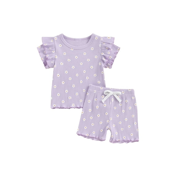 Bagilaanoe 2pcs Toddler Baby Girl Shorts Set Short Sleeve Floral Print T Shirt Tops + Shorts 6M 12M 18M 24M 3T 4T Kids Casual Summer Clothes